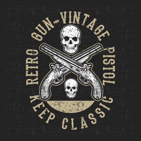Grunge-Stil Vintage Pistole und Schädel Handzeichnung Vektor