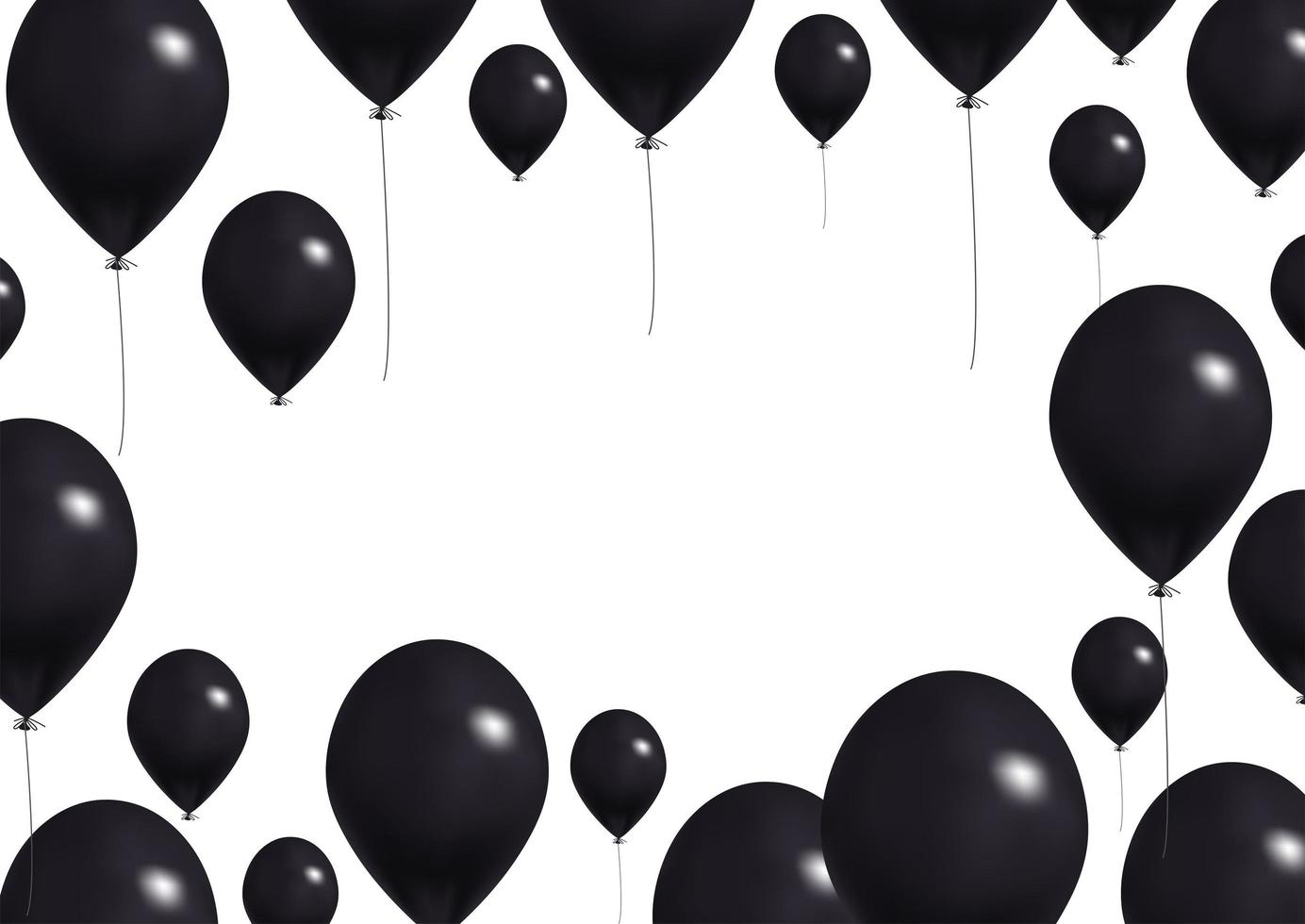 Hintergrundkonzept der großen schwarzen Ballone. realistische schöne einfarbige feierkarte, flyer-party-vorlage. schwarze ballons mit rahmenfäuletext. Vektor schöne Heliumballons.