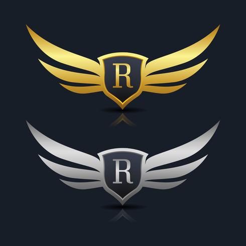 Wings Shield Letter R Logo Vorlage vektor