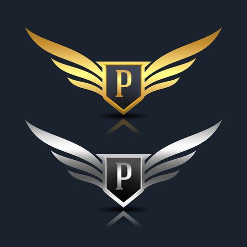 Wings Shield Letter P Logo Vorlage vektor