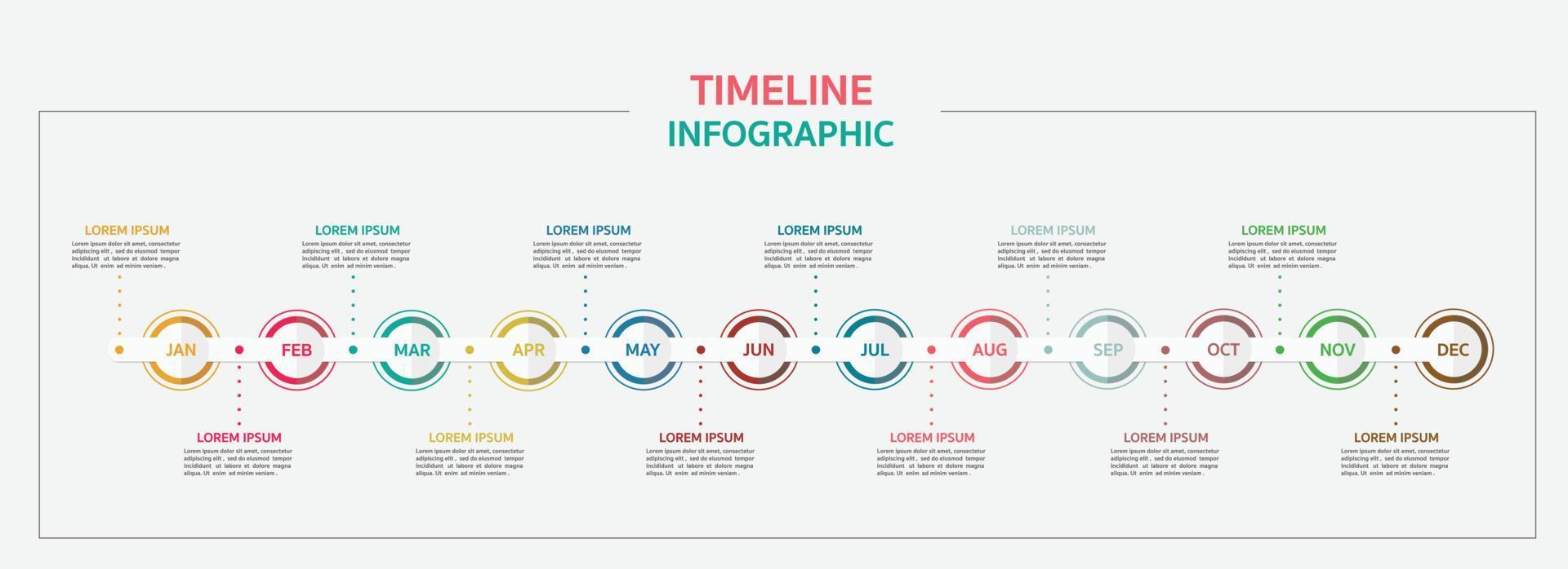 zeitleiste für 12 monate, infografikvorlage für unternehmen. vektor