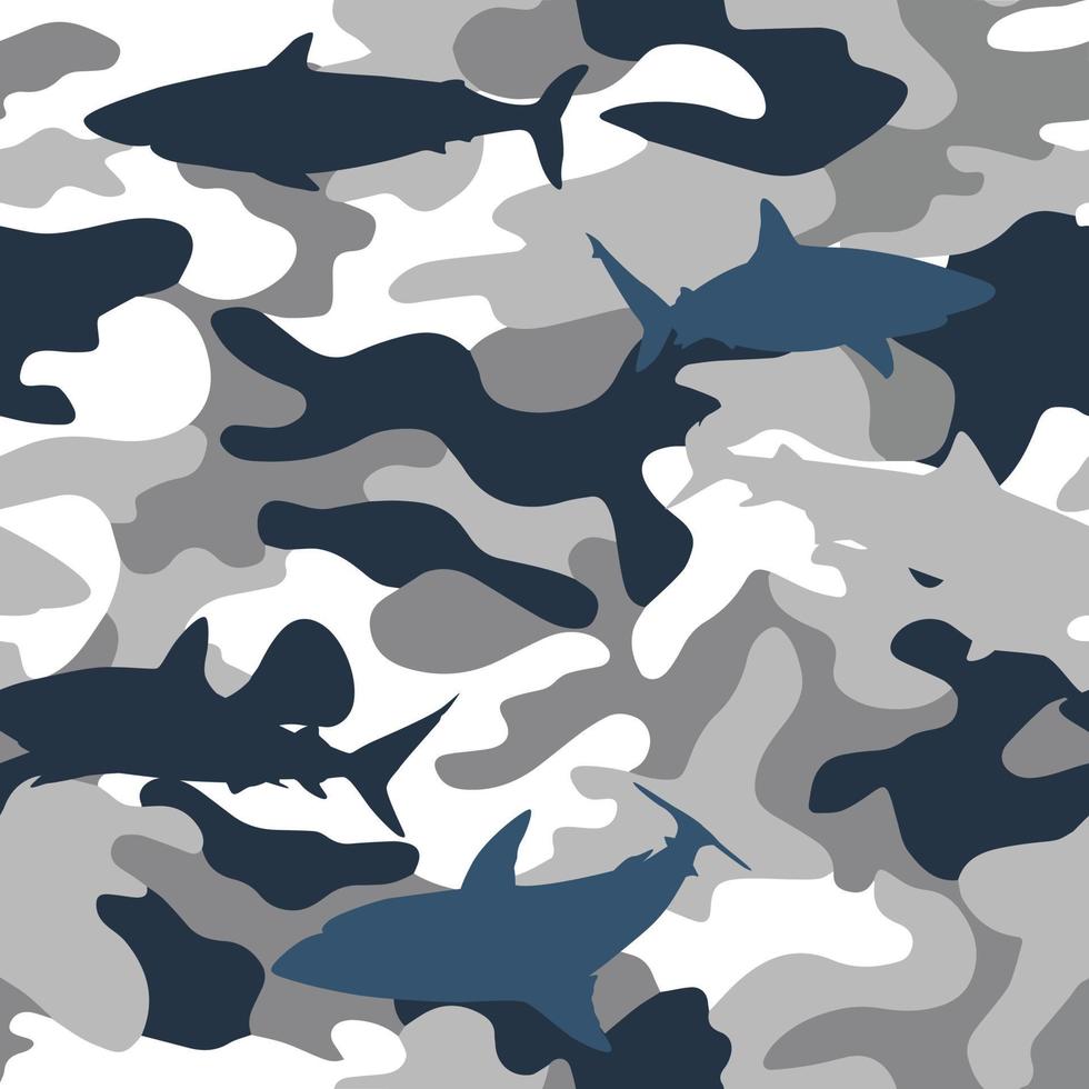 kamouflage sömlösa mönster med hajar vektor