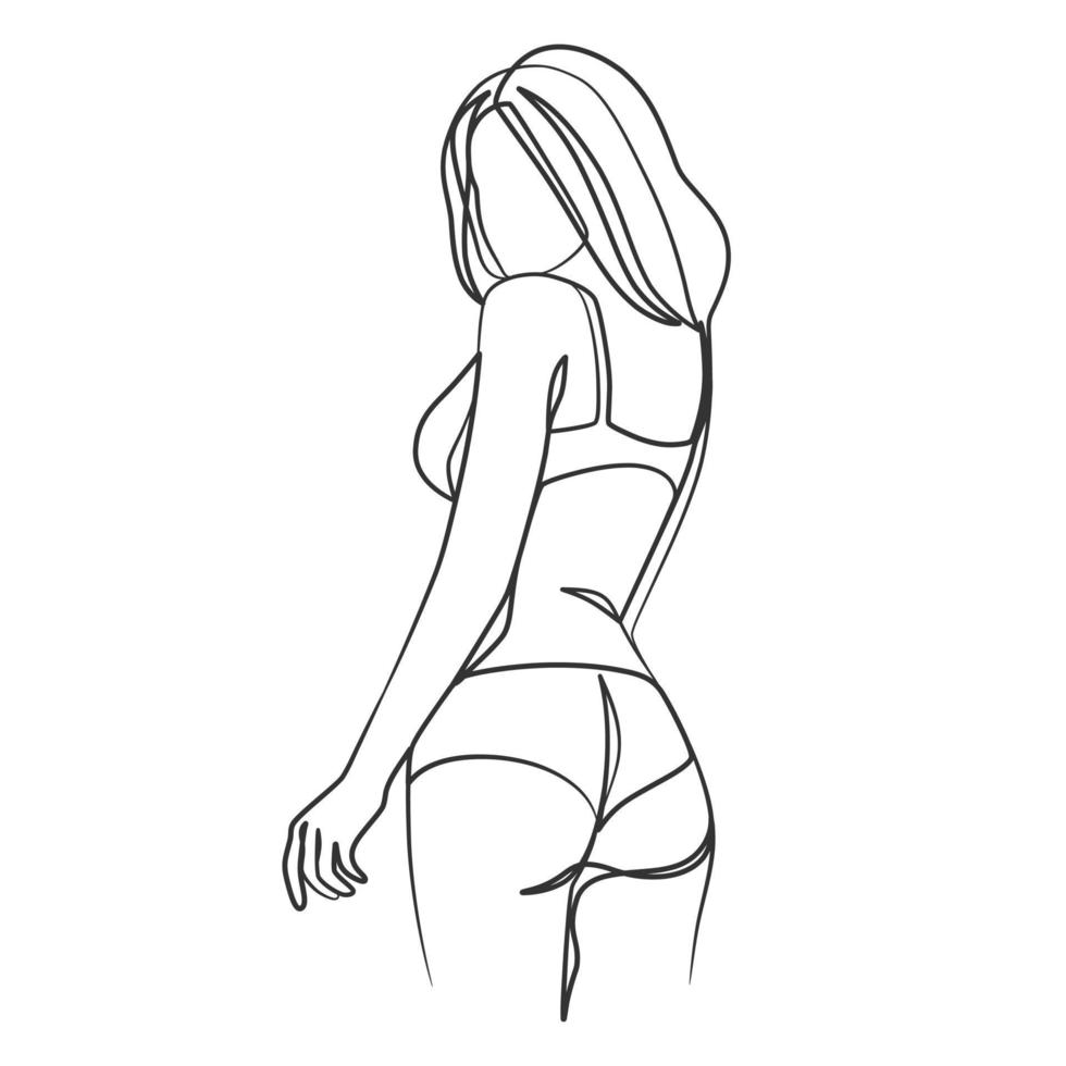 kontinuerlig linjekonstteckning av kvinnans kropp i bikini vektor