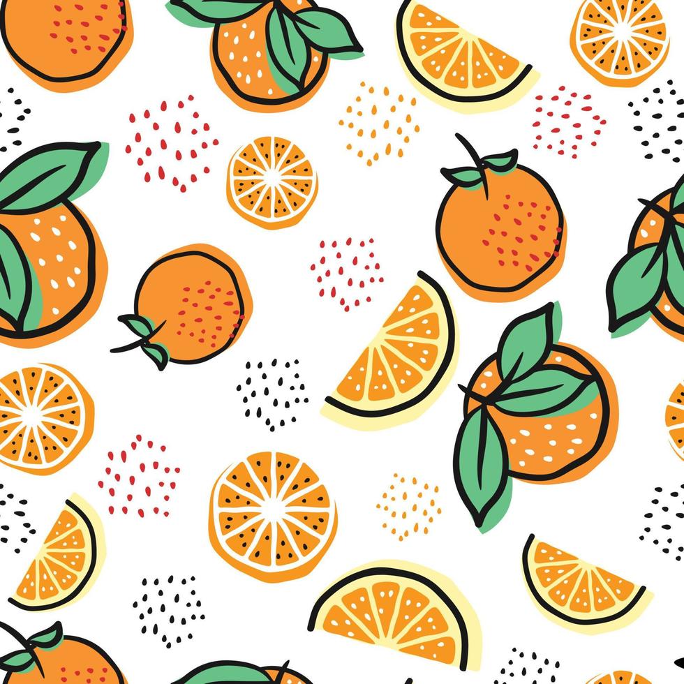 abstrakt orange frukt seamless mönster textur med blad vektor