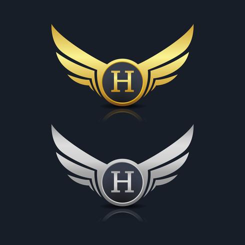 Wings Shield Letter H Logo Mall vektor