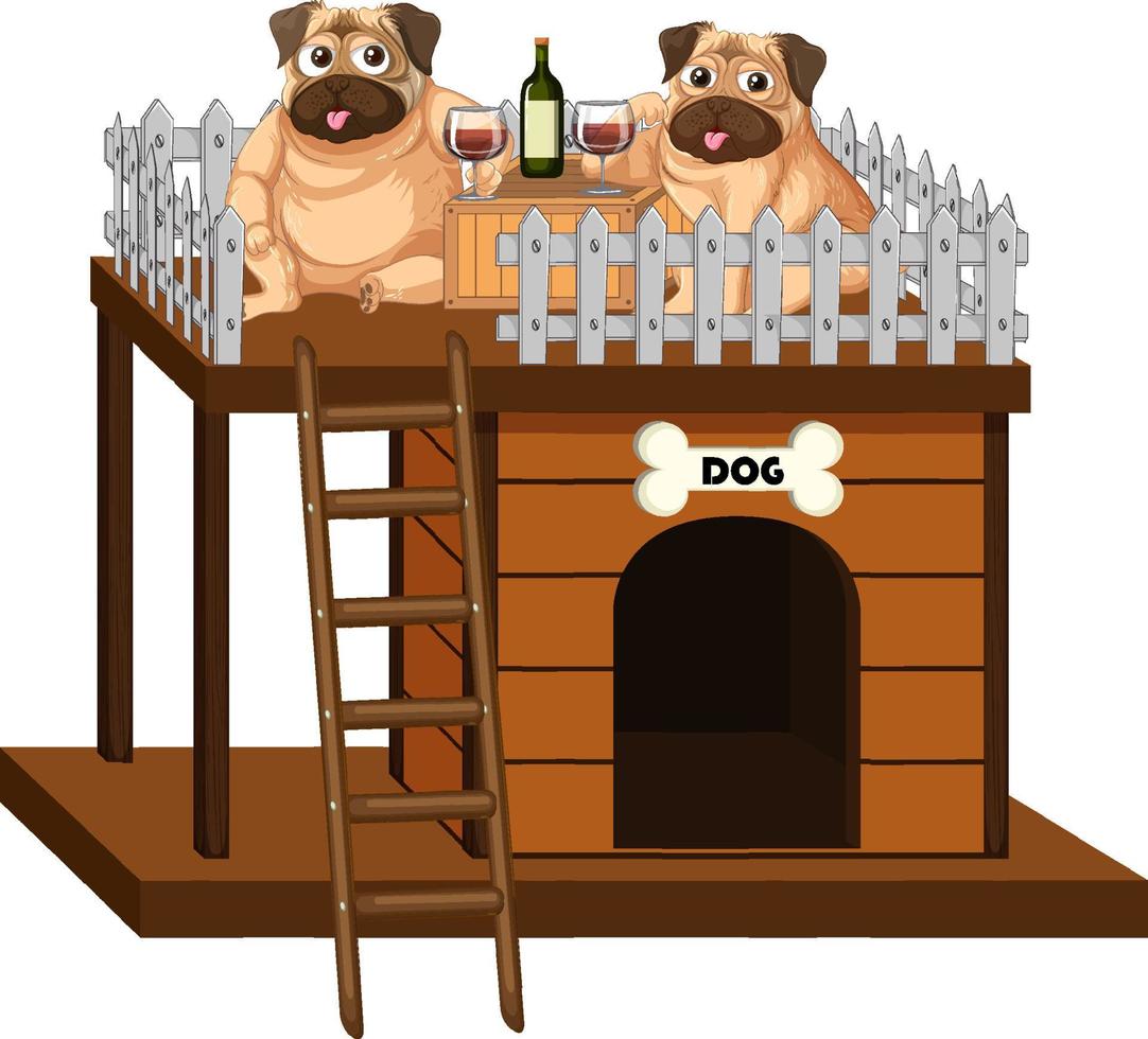 zwei hunde trinken wein auf hundehütte vektor