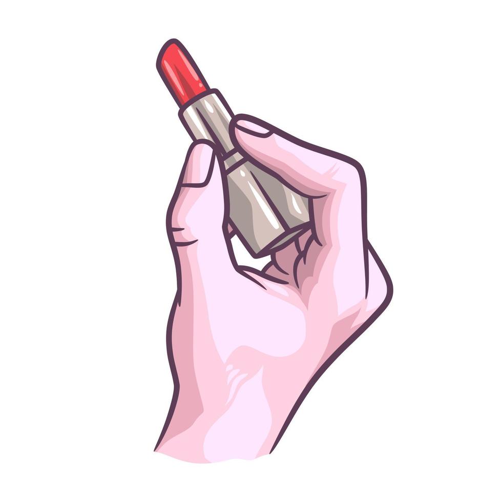 weibliche hand, die lippenstift-vektorillustration hält vektor