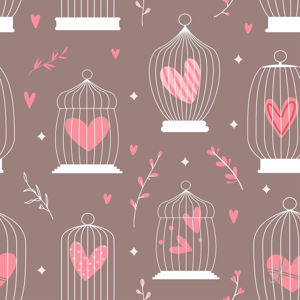nahtloses dekoratives Frühlingsmuster mit Käfigen und Herzen im Inneren. Valentinstag-Konzept. Vektor-Illustration. vektor