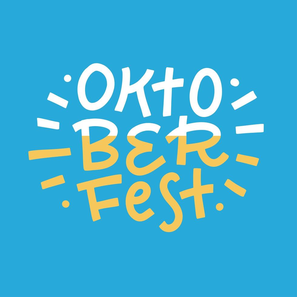 oktoberfest bokstäver med öl färg på blå bakgrund. mall för ett visitkort, banner, affisch, anteckningsbok, inbjudan. vektor trendiga illustration för din design