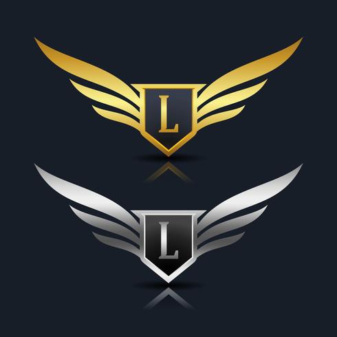 Wings Shield Letter L Logotypmall vektor