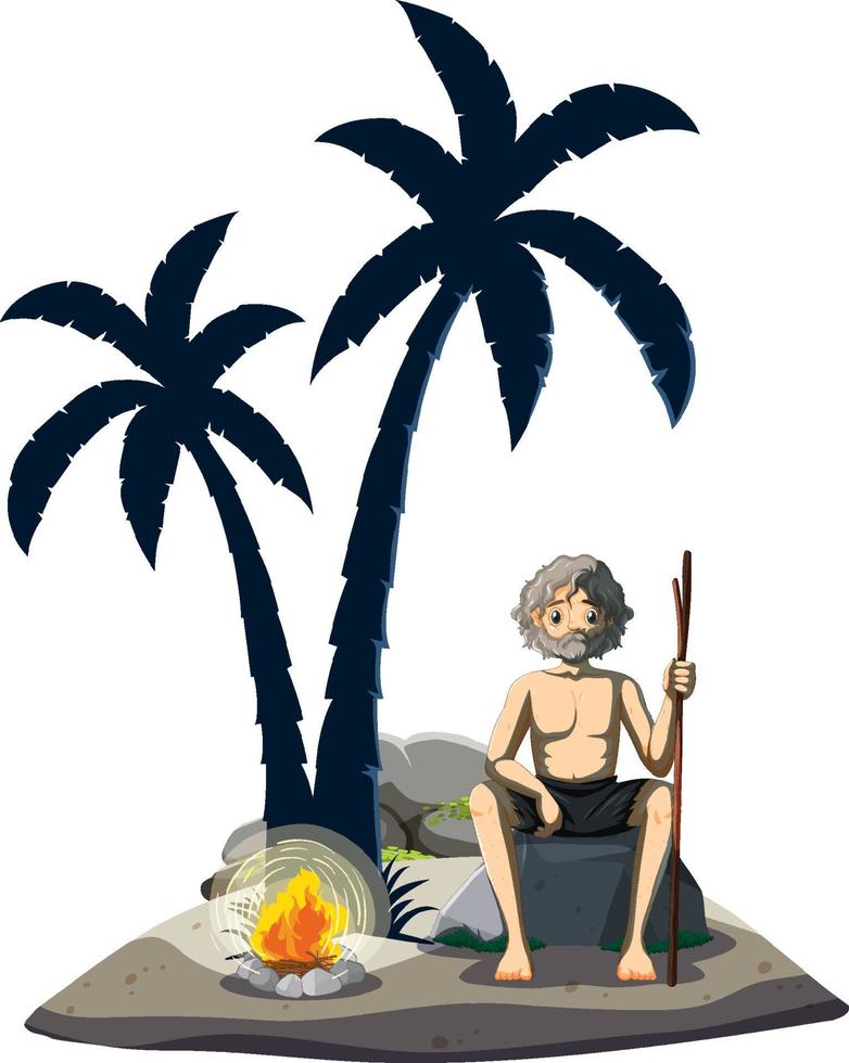 ein Mann auf einer einsamen Insel isoliert vektor