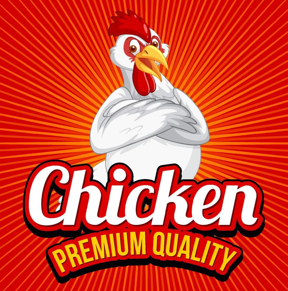 Hühner-Premium-Qualitäts-Banner mit weißer Hühner-Cartoon-Figur vektor