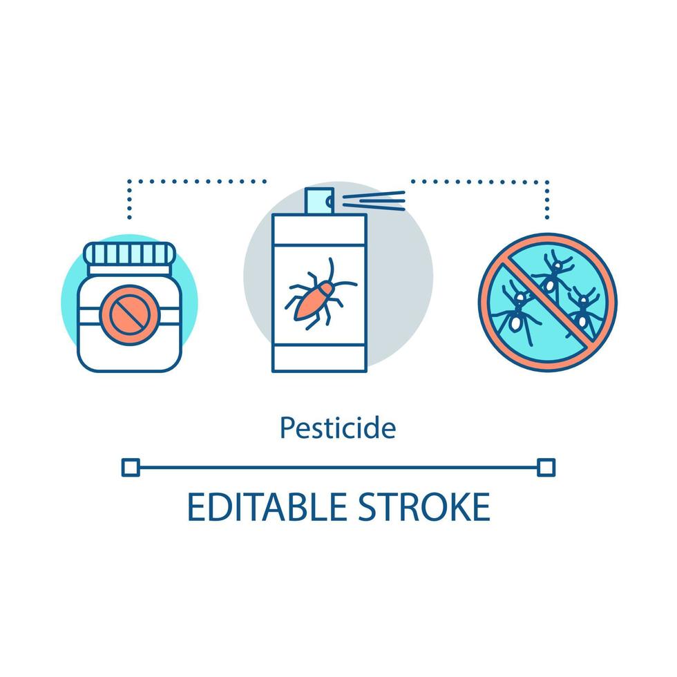 Pestizide-Konzept-Symbol. Insektenschutzidee dünne Linienillustration. Insektizide. Schädlingsbekämpfung, Vernichtung. Vektor isoliert Umrisszeichnung. essbarer Schlaganfall