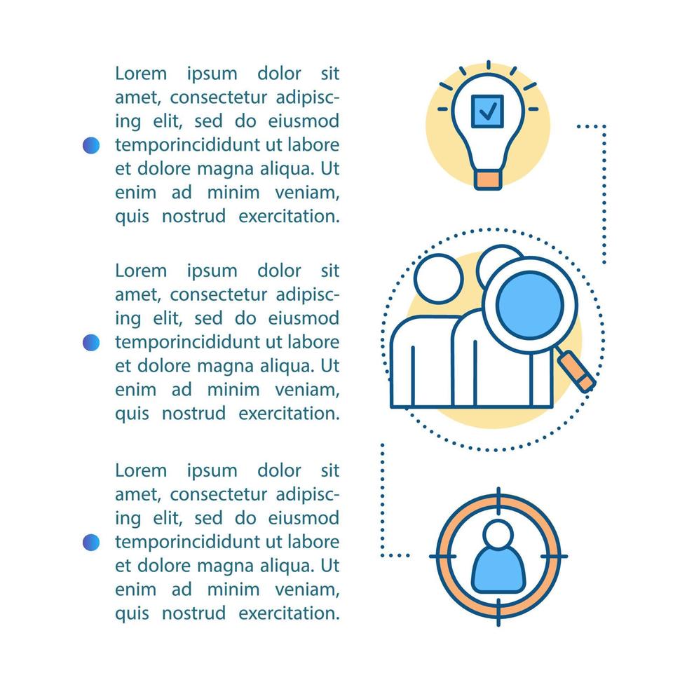 talang förvärv artikel sida vektor mall. talangmarknad. broschyr, tidning, häfte designelement med linjära ikoner och textrutor. tryckdesign. konceptillustrationer med textutrymme