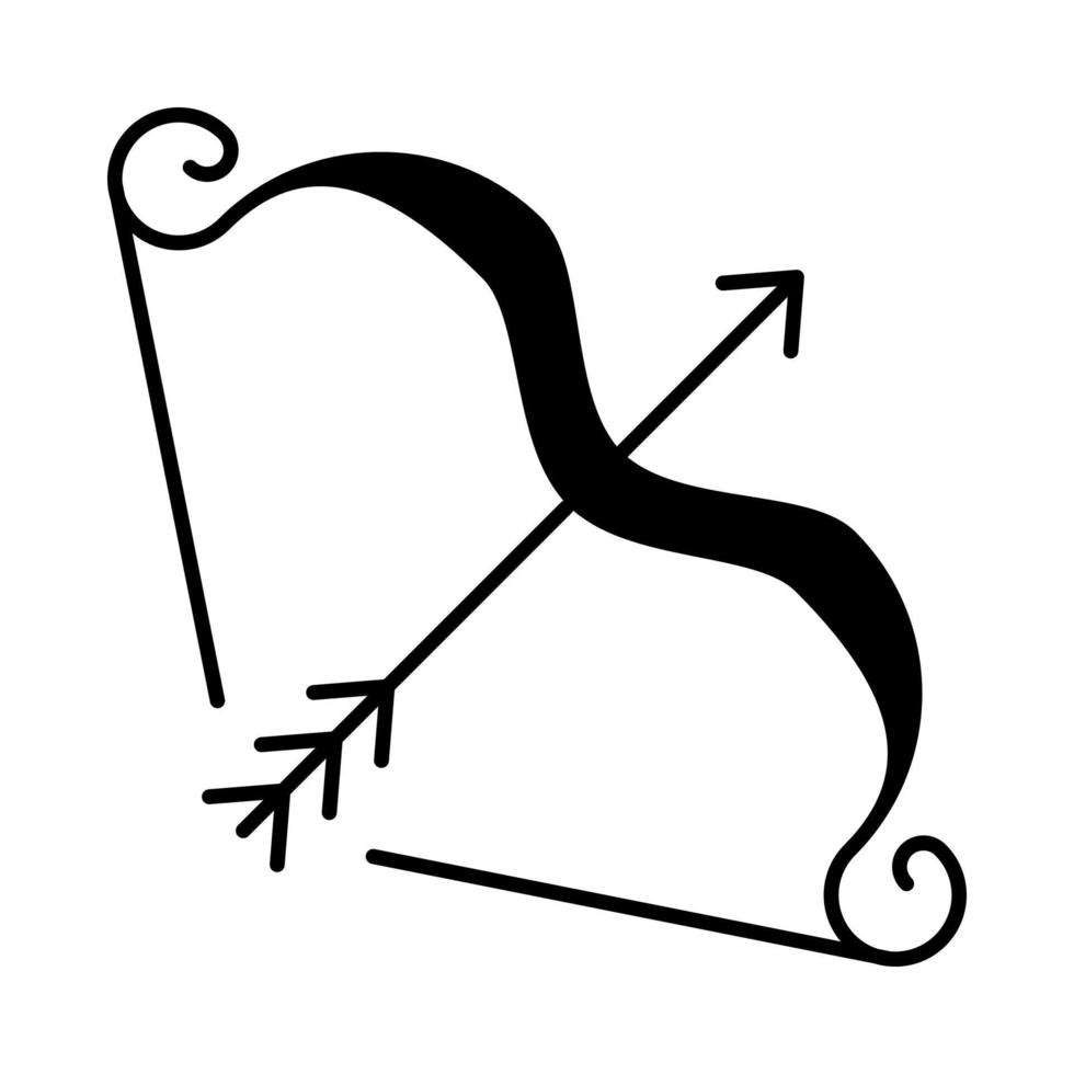 Pfeil- und Bogen-Glyphen-Symbol. Emblem des Ritterturniers. mittelalterliches Kriegersymbol. Amor Bogen. Bogenschütze. Silhouettensymbol. negativer Raum. vektor isolierte illustration