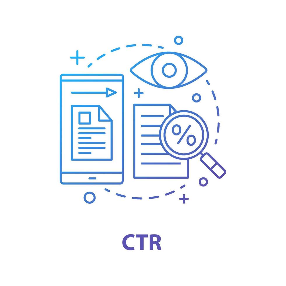 ctr-Konzept-Symbol. klick durch rate idee dünne linie illustration. Netz Analyse. Internet Marketing. Wechselkurs. klein. Social-Media-Promotion. Vektor isoliert Umrisszeichnung