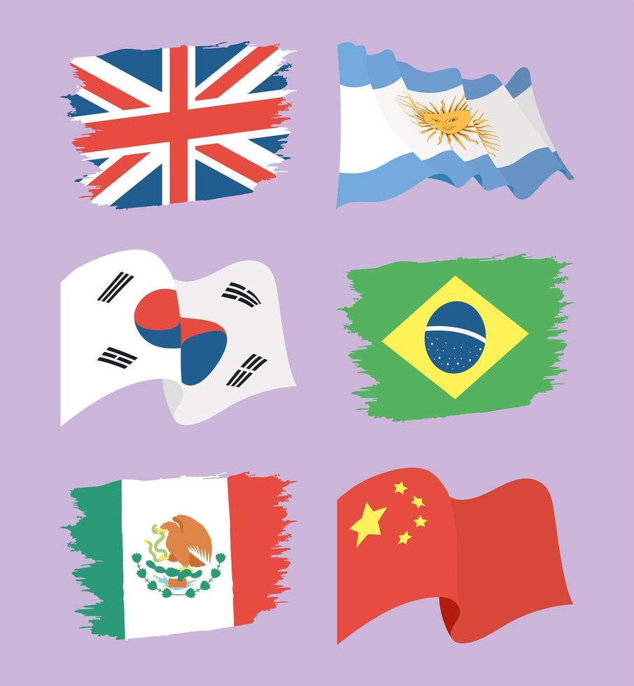 sex internationella flaggor ikoner vektor