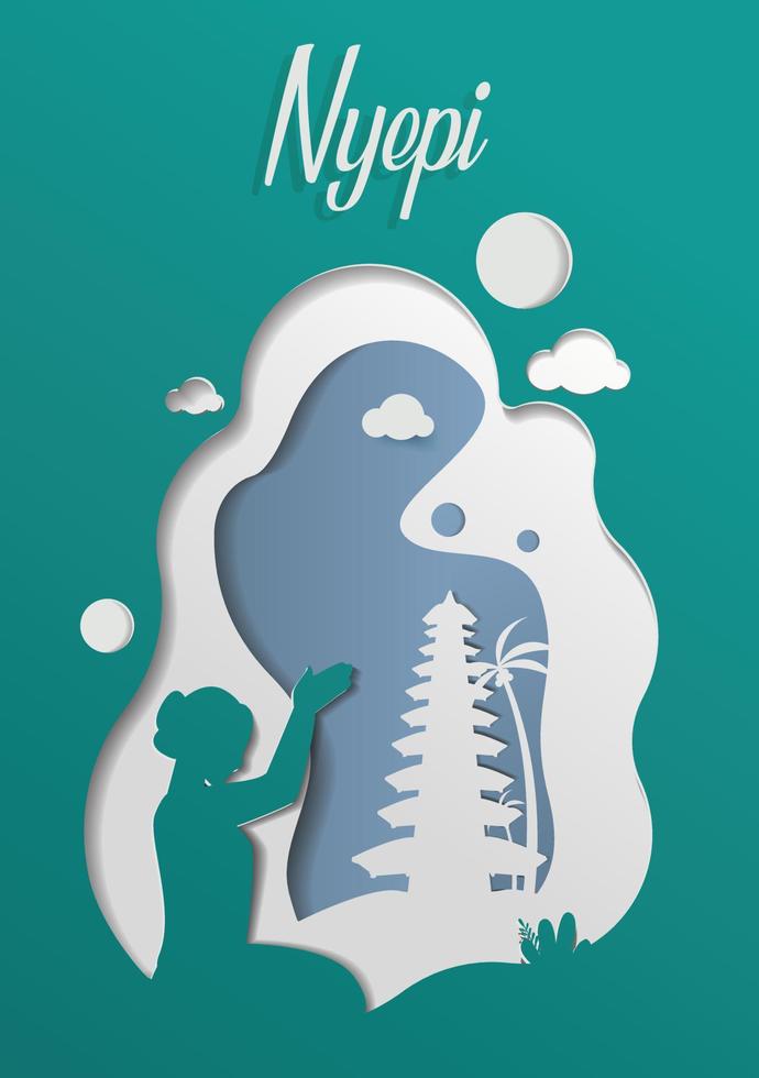 Happy Silence Day und hinduistische Neujahrsvektorillustration flache Designvorlage mit Papercut-Stil vektor