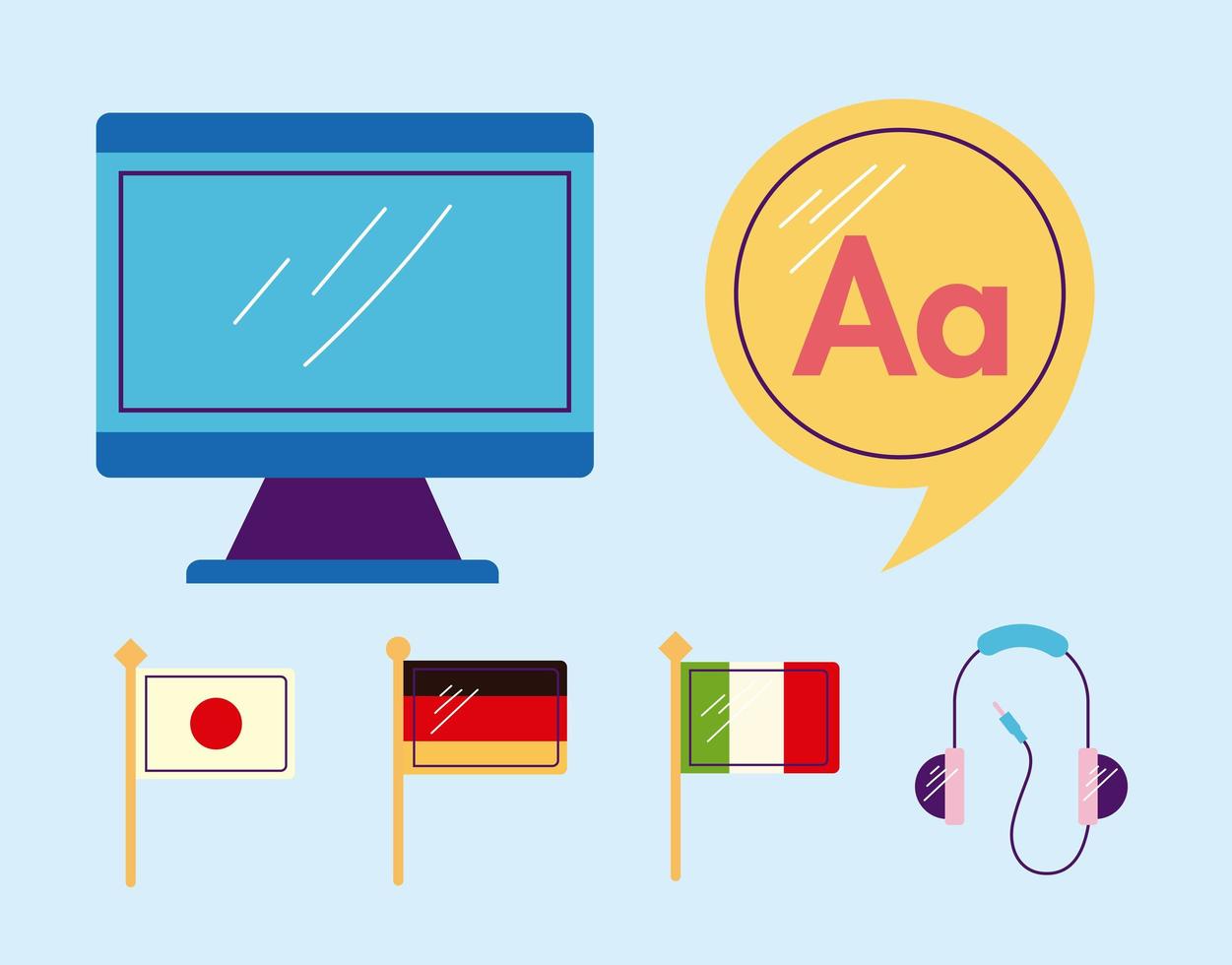 sex ikoner för språkinlärning online vektor