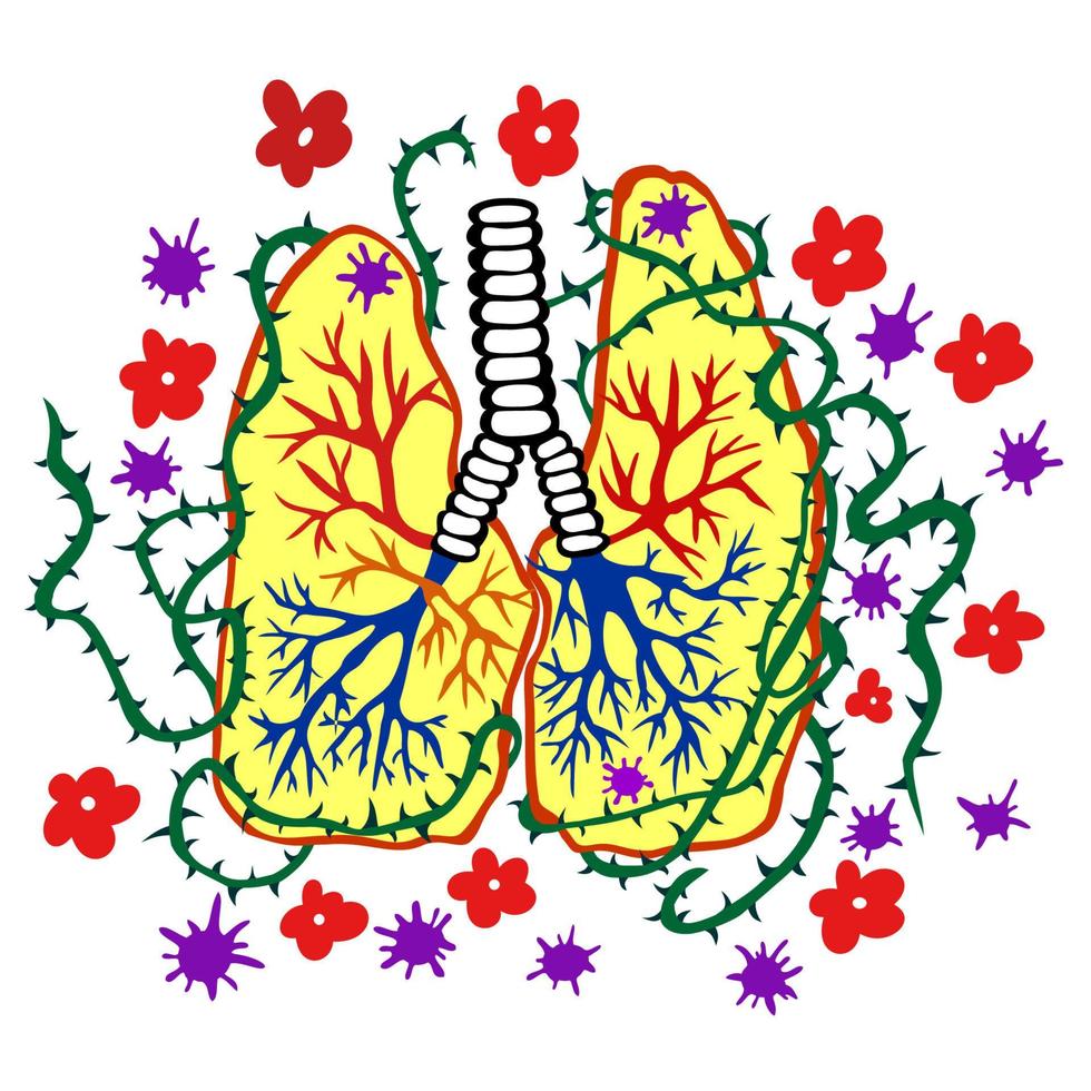 Bild der menschlichen Lunge, die mit Blumen und Dornen geschmückt ist vektor
