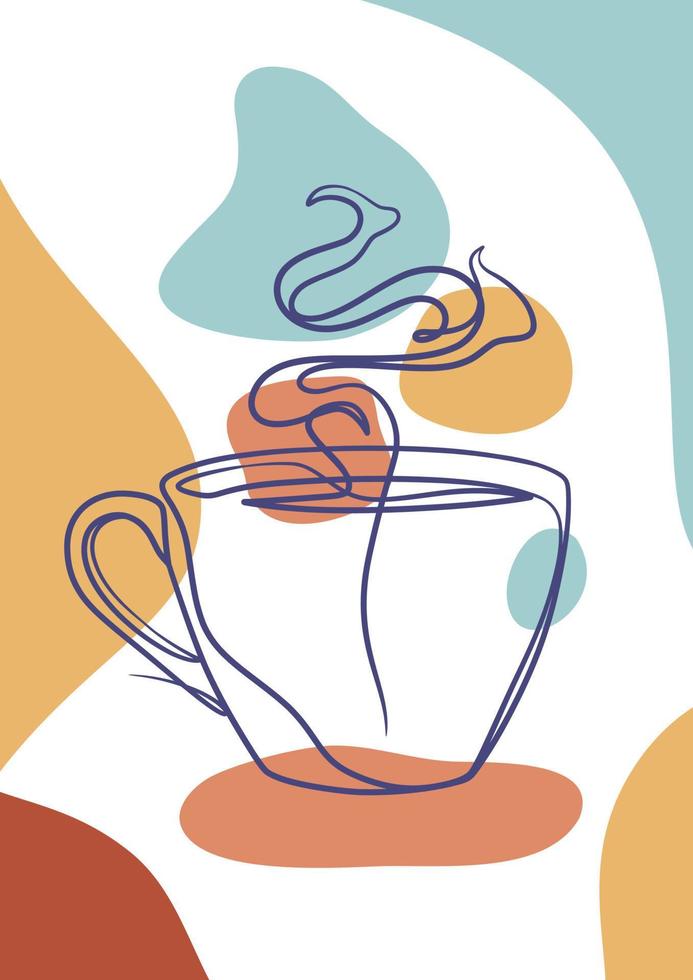 kontinuerlig line art affisch en kopp kaffe vektor