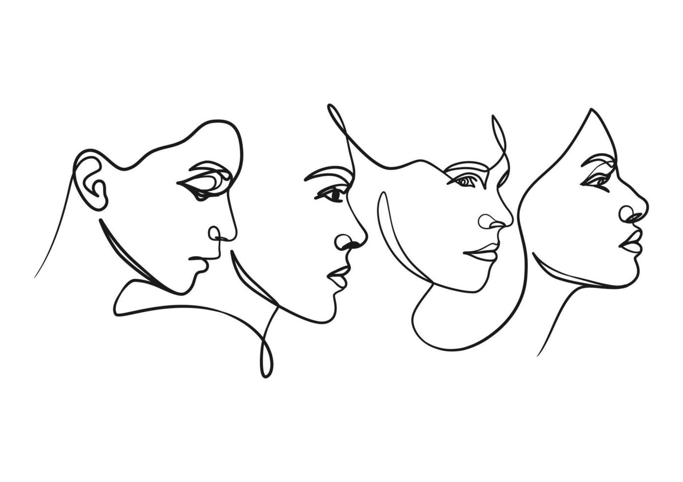 kontinuerlig linjeteckning av kvinnans ansikte. en rad kvinna porträtt vektor
