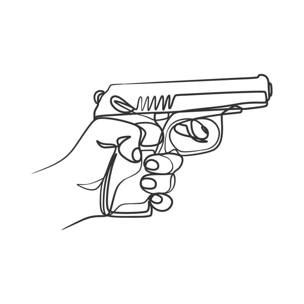 kontinuerlig linjekonst ritning av hand som håller pistol vektor