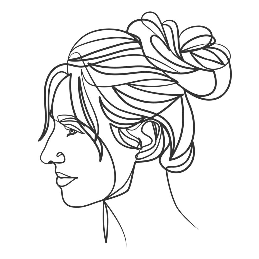 kontinuerlig linjeteckning av kvinnans ansikte. en rad kvinna porträtt vektor
