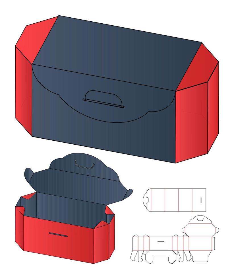 låda förpackning stansad mall design. 3d mock-up vektor