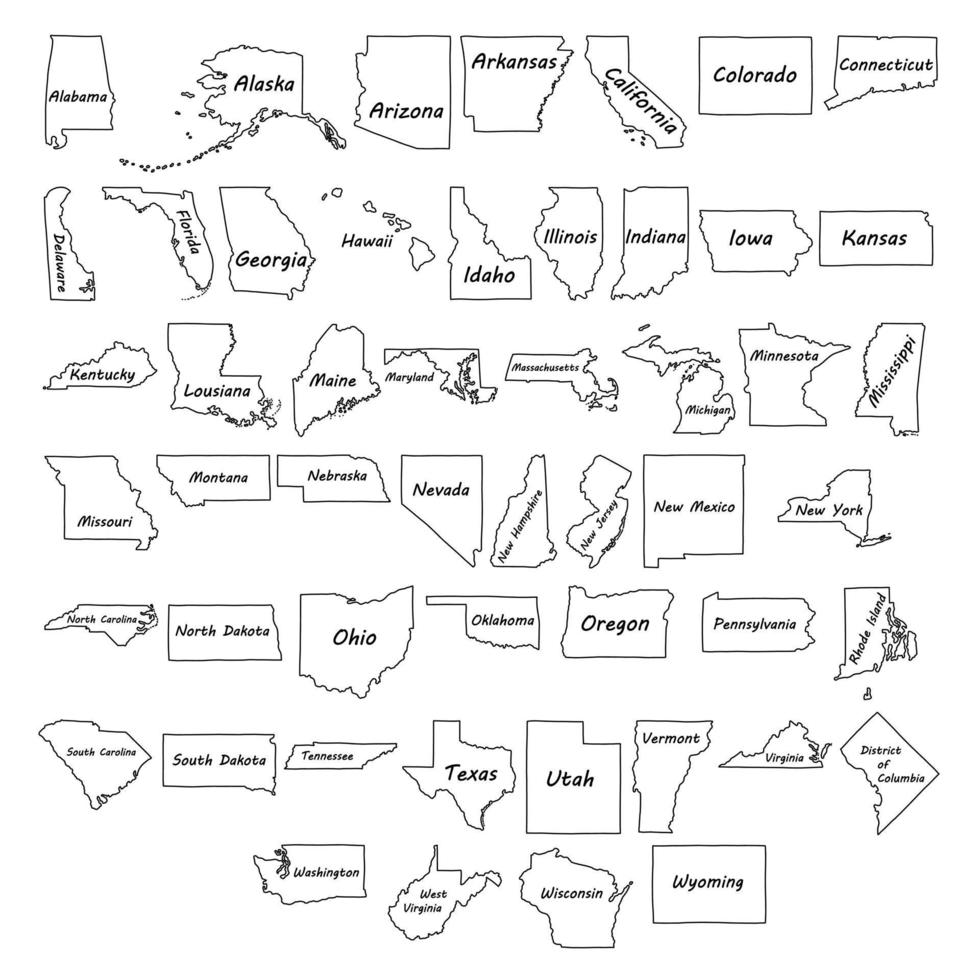 kritzeln sie freihandzeichnung auf staaten der usa. vektor