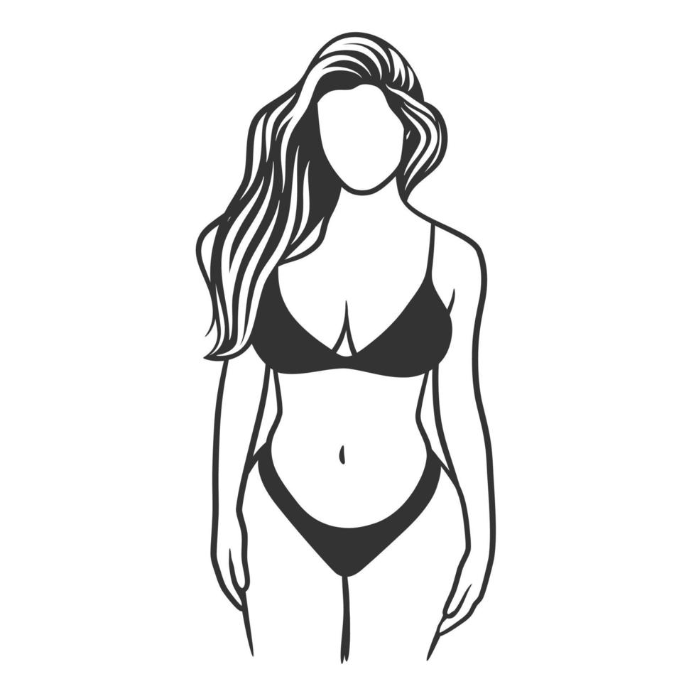 vacker flicka i bikini svartvit ritning vektor