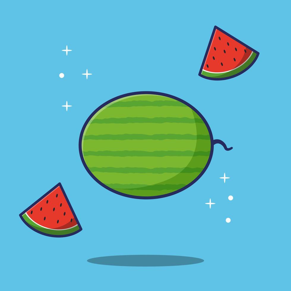 wassermelonenfruchtkarikaturillustration mit füllung und umriss vektor