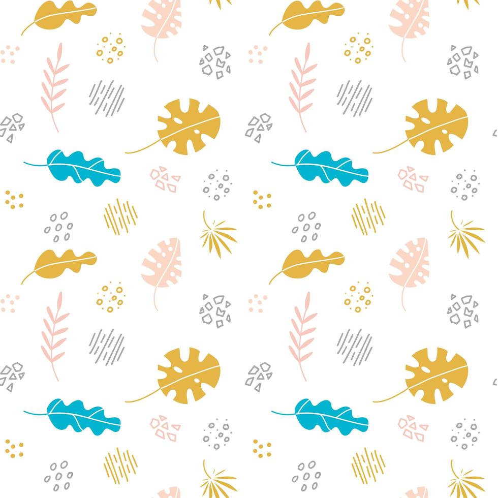 abstrakt trendiga sömlösa mönster med olika former och tropiska växter i skiss stil. blommiga element ritade i skandinavisk stil. modern textil, varumärke, förpackning. vektor