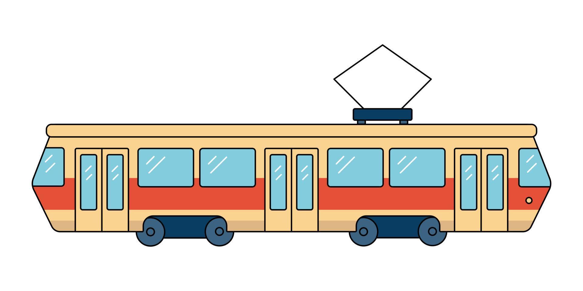 Rote Straßenbahn. städtischen Landverkehr. vektorillustration in der flachen linienart auf einem weißen lokalisierten hintergrund. vektor