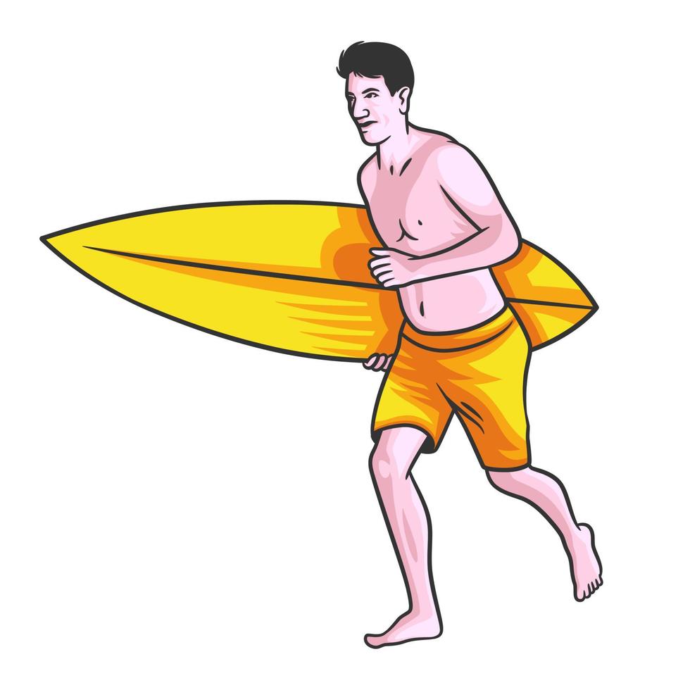 mann mit surfbrettvektorillustration vektor