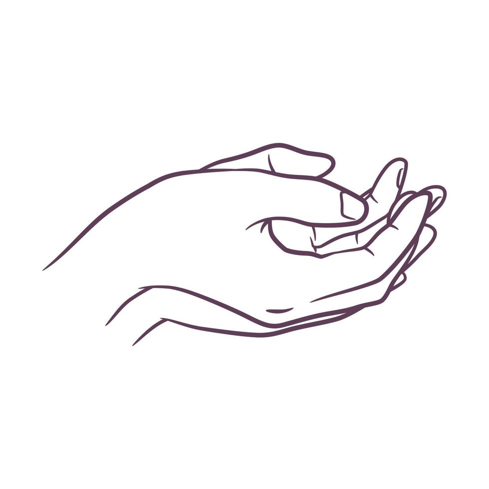 Strichzeichnung der betenden Hand. betende Hände vektor