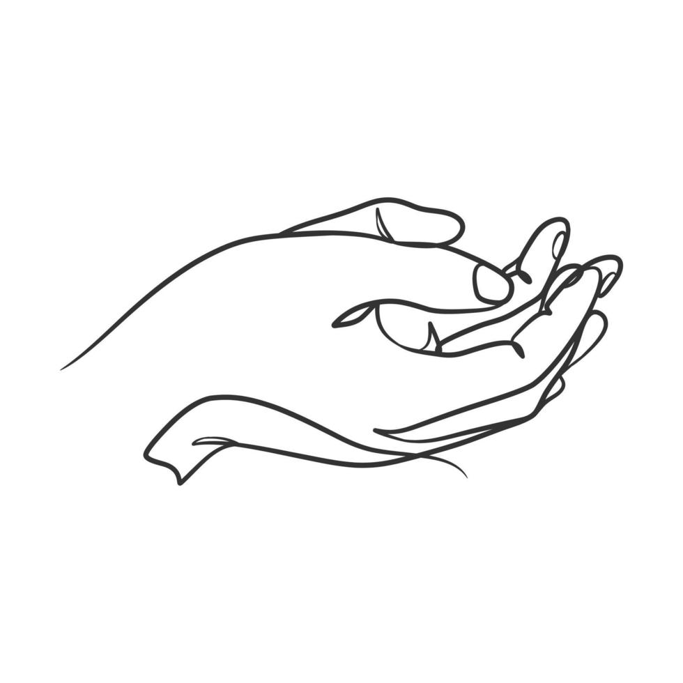 kontinuierliche Linienzeichnung der betenden Hand. Betende Hände eine Strichzeichnung vektor