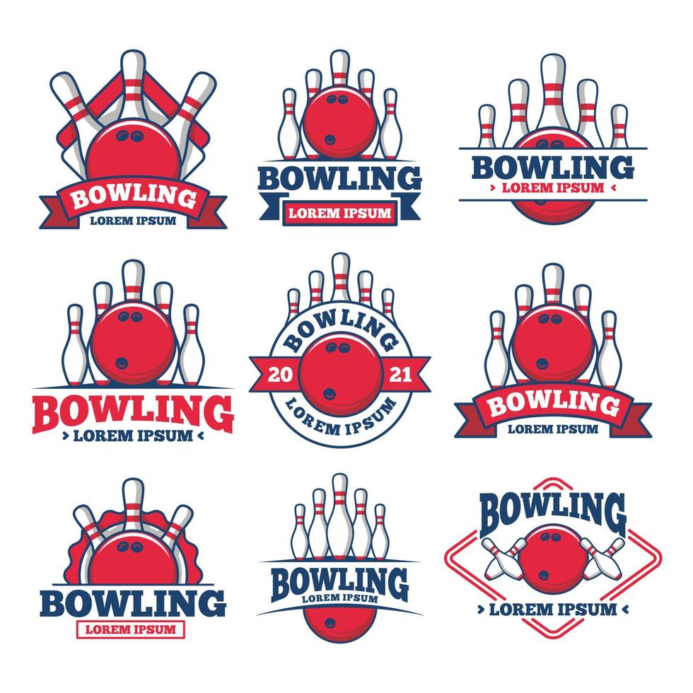 Vektor-Set von Bowling-Logos, Emblemen und Designelementen. vektor