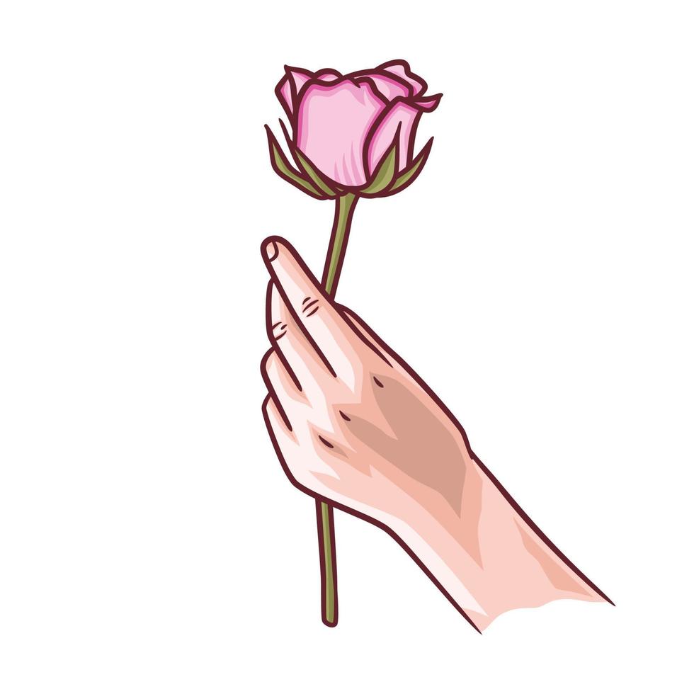 illustration av en hand som håller rosa blommor vektor