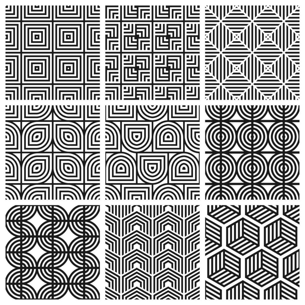 Reihe von geometrischen nahtlosen Mustern. vektor