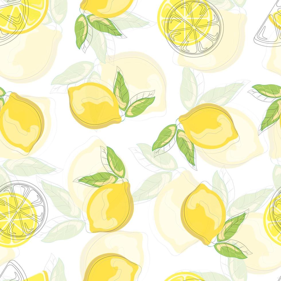 Nahtloses Muster mit handgezeichneten Zitronen. Zitrusfrüchte auf weißem Hintergrund. hintergrund für textilien, küchenutensilien und verpackungspapier, hintergrund für die website vektor