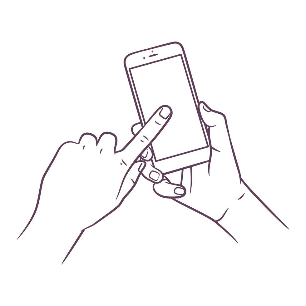 linjekonstteckning av hand som håller smart telefon vektor