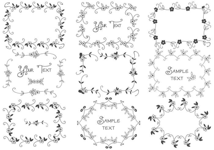 Handdragen Floral Frame Vectors Pack