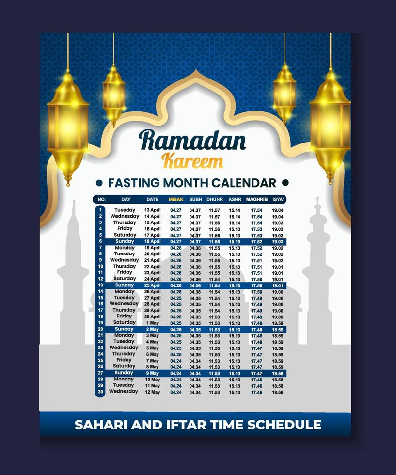 mall kalender ramadan fastemånad vektor