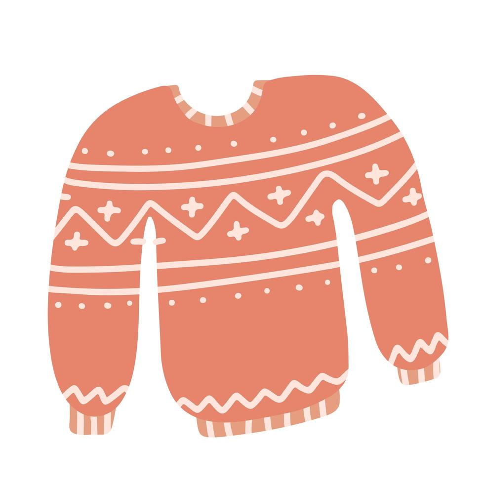 Weihnachtspullover, hässlicher handgefertigter Winterpullover, saisonaler Strickpullover mit Dekorationen. freihändig isoliertes Element. vektor flache hand gezeichnete illustration. nur 5 Farben - einfach umzufärben.