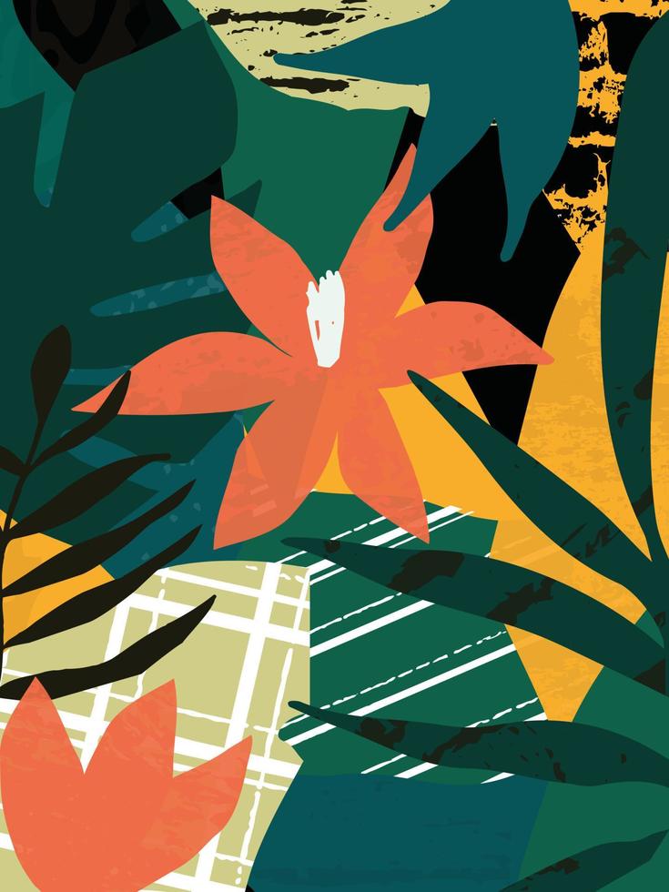 botanisk affisch vektor illustration. lövverk ritning med abstrakta former. minimal och naturlig, löv, ormbunkar och blommor konsttryck. abstrakt växtdesign för bakgrund, tapeter, kort, väggkonst