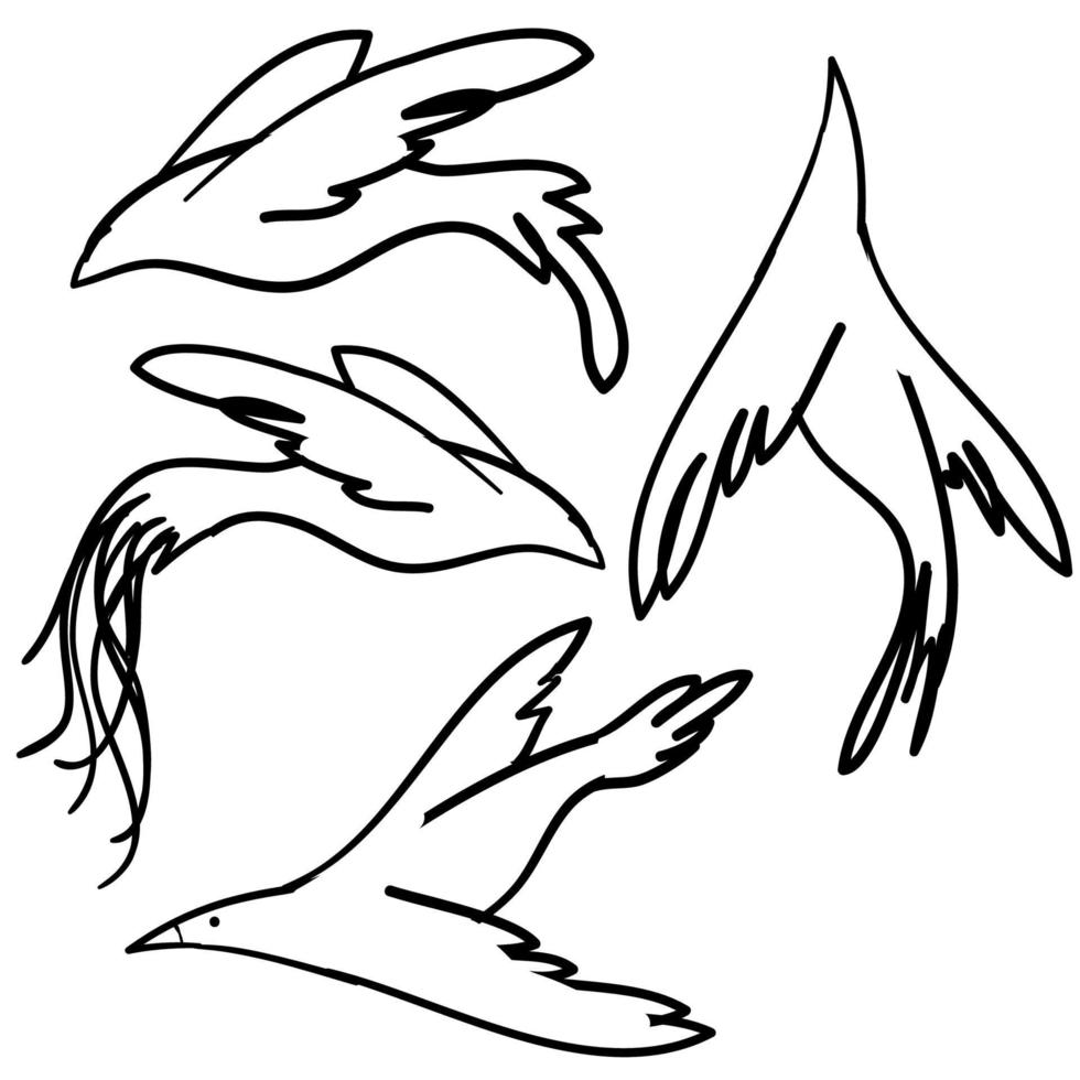 samling av handritade flygande fåglar i tecknad doodle stil vektor