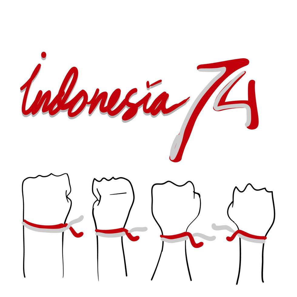 indonesiska självständighetsdagen illustration med flagga och typografi på indonesiska språk betyder lycklig självständighet doodle tecknad stil vektor
