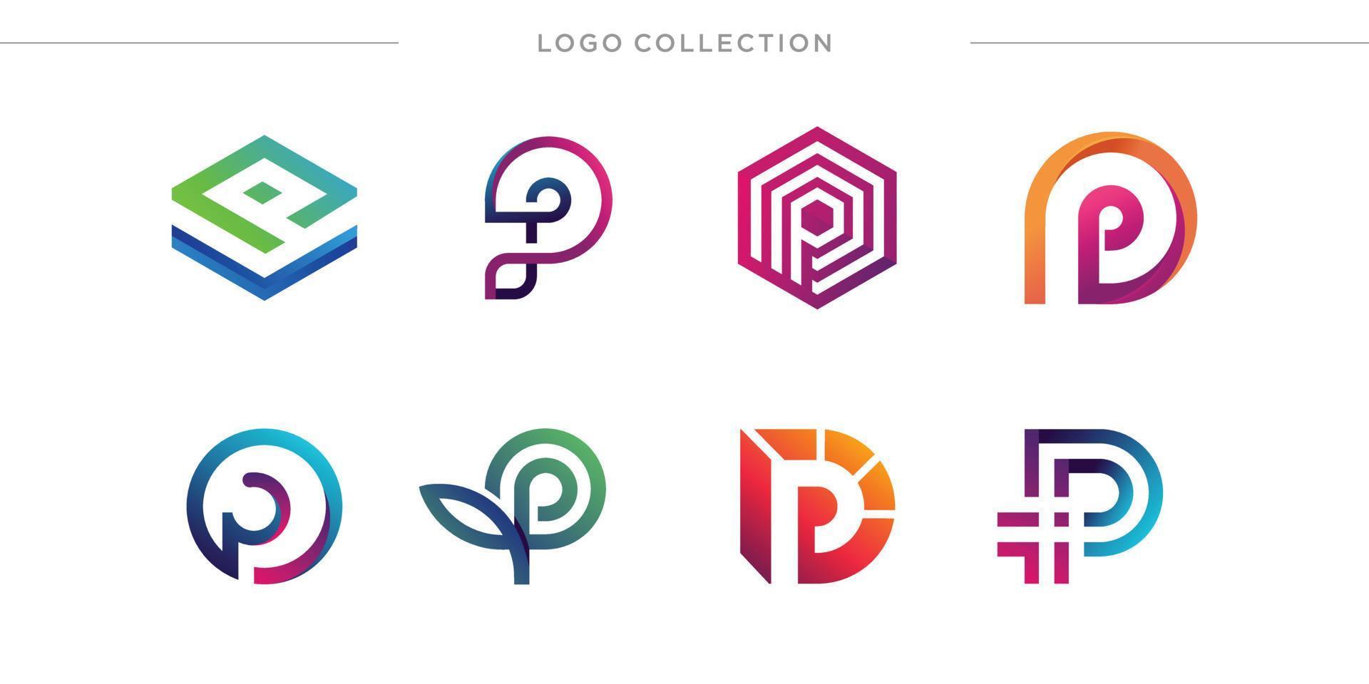 uppsättning av bokstaven p logo design samling, modern, gradient, abstrakt, bokstav premium vektor