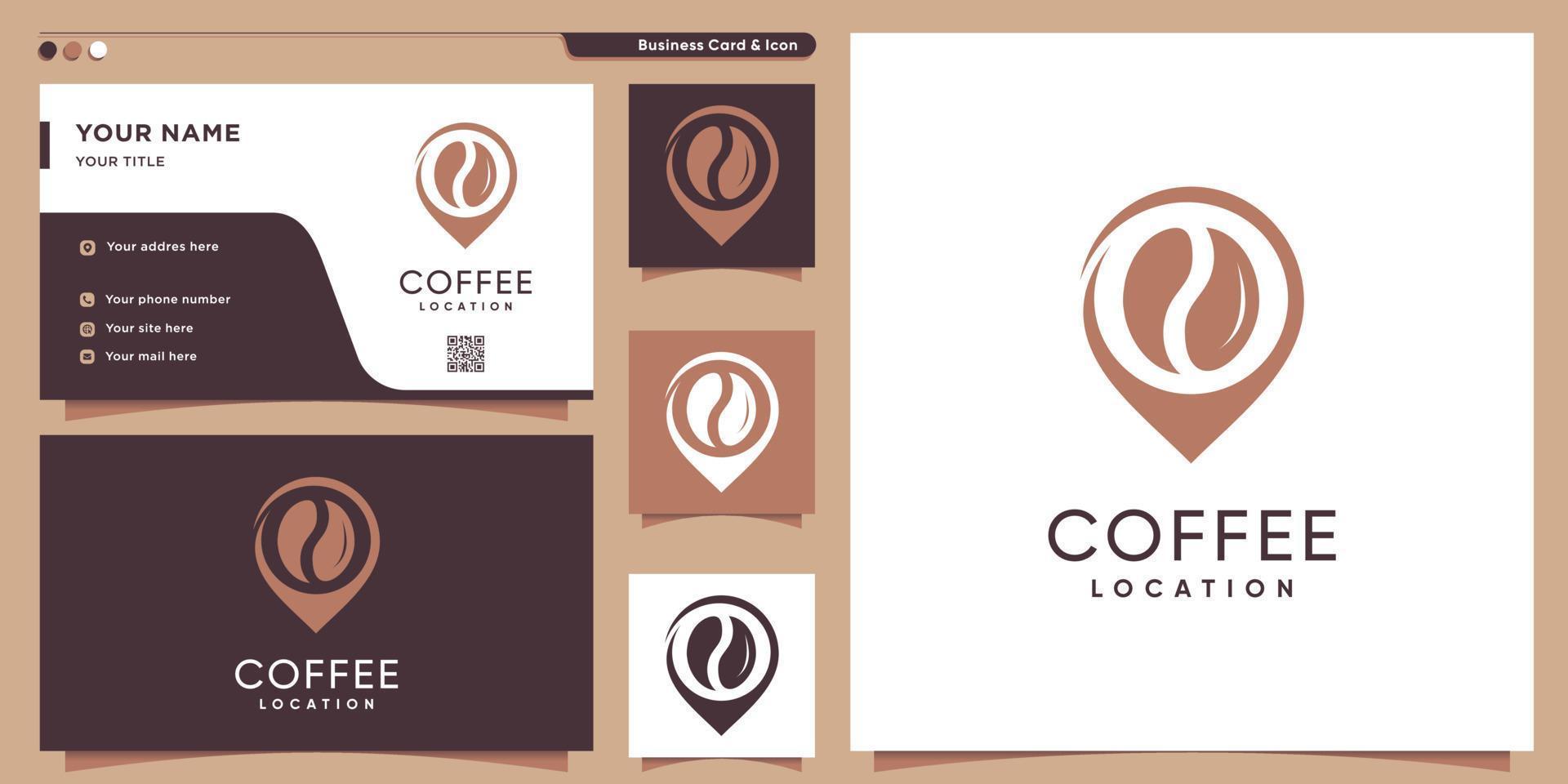 Kaffee-Logo mit Standortstil und Visitenkarten-Designvorlage, Kaffee, Logo, Standort, Premium-Vektor vektor